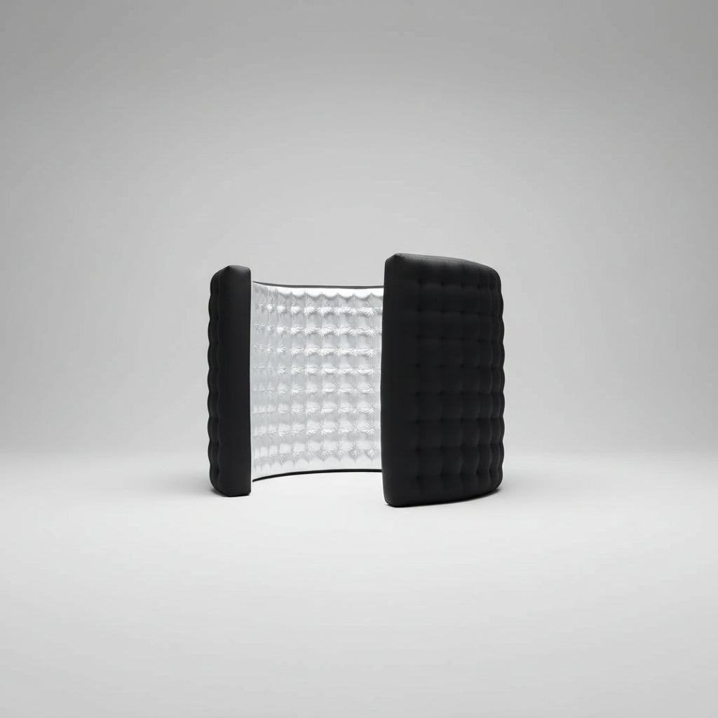 C Shaped Inflatable Quilted Photo booth Backdrop Enclosure in black for photo booths for weddings, events and parties