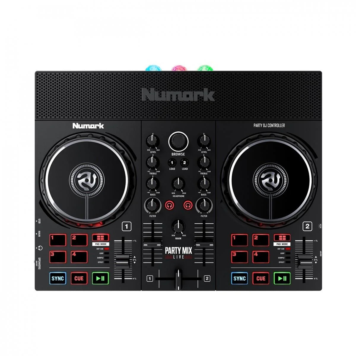 Numark Party Mix Live DJ Controller + Numark HF125 Headphones + Laptop Stand Bundle