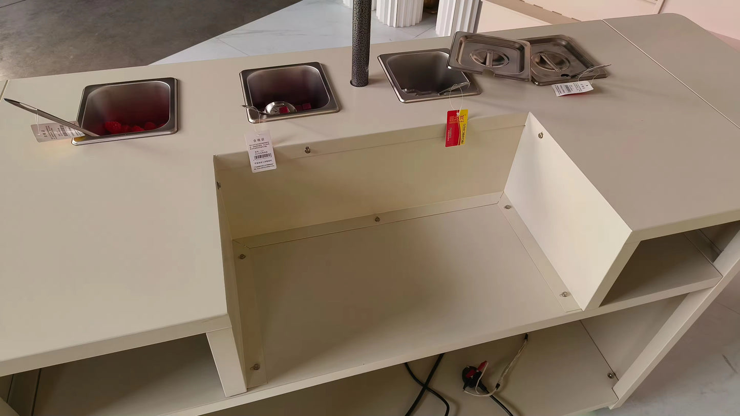 Wooden Pancake Dessert Cart With LCD Screen