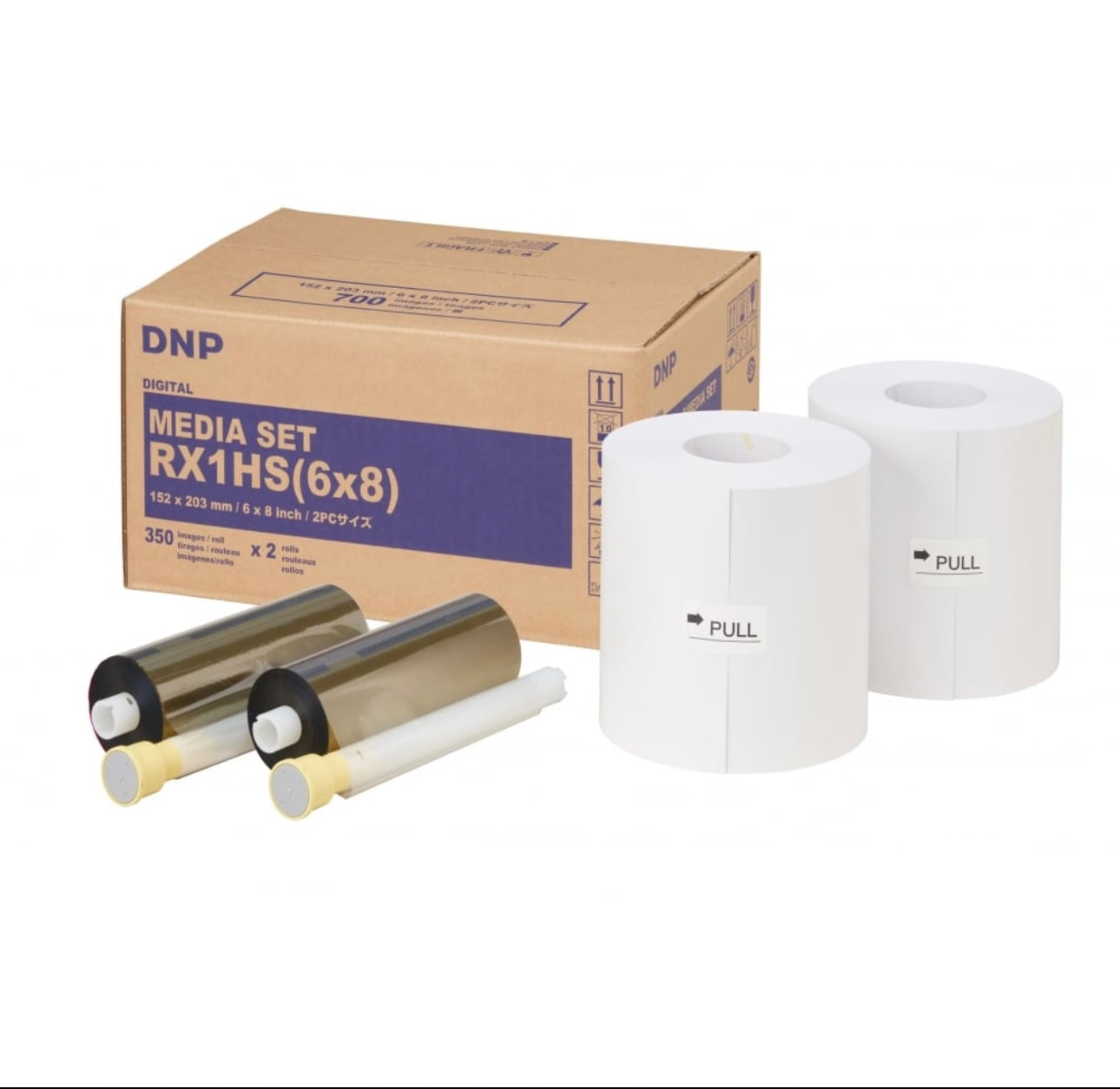 A compact DNP professional dye-sublimation printer, predominantly white in colour, designed for printing photos in various sizes for events