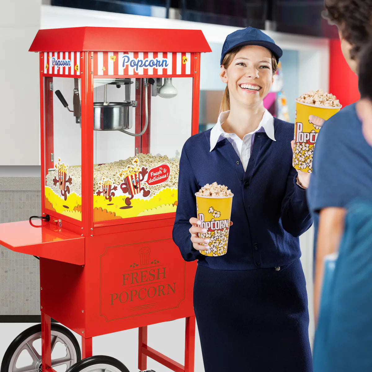 Commercial Popcorn Maker Machine & Cart Red