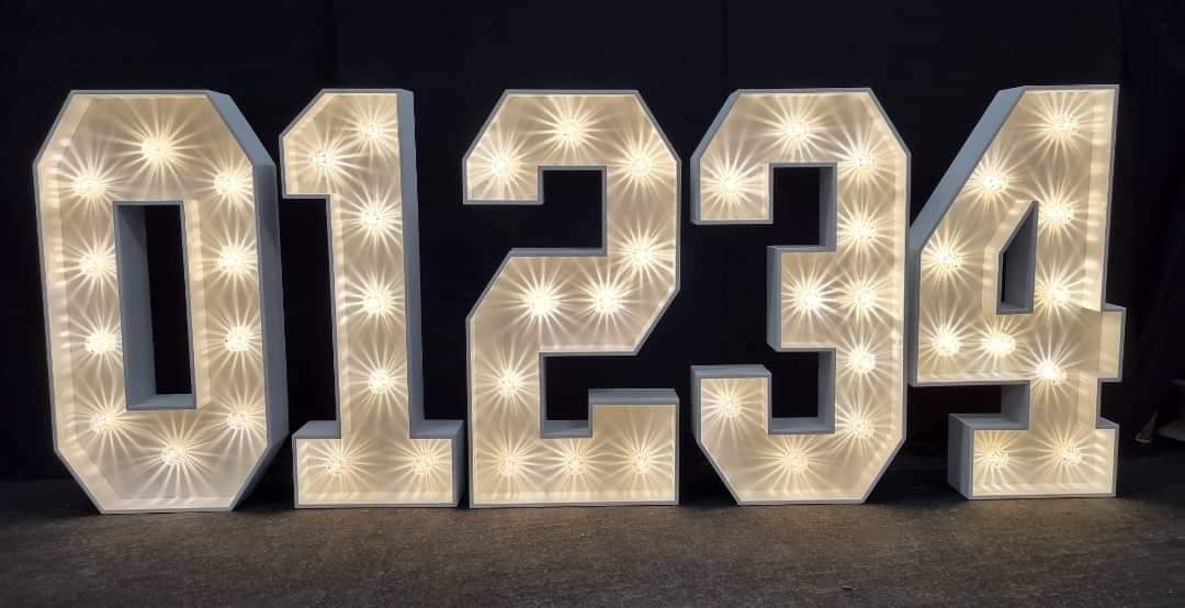 0-9 FULL SET 4ft MDF Wooden Marquee Large LED Numbers Light Up Large Figures