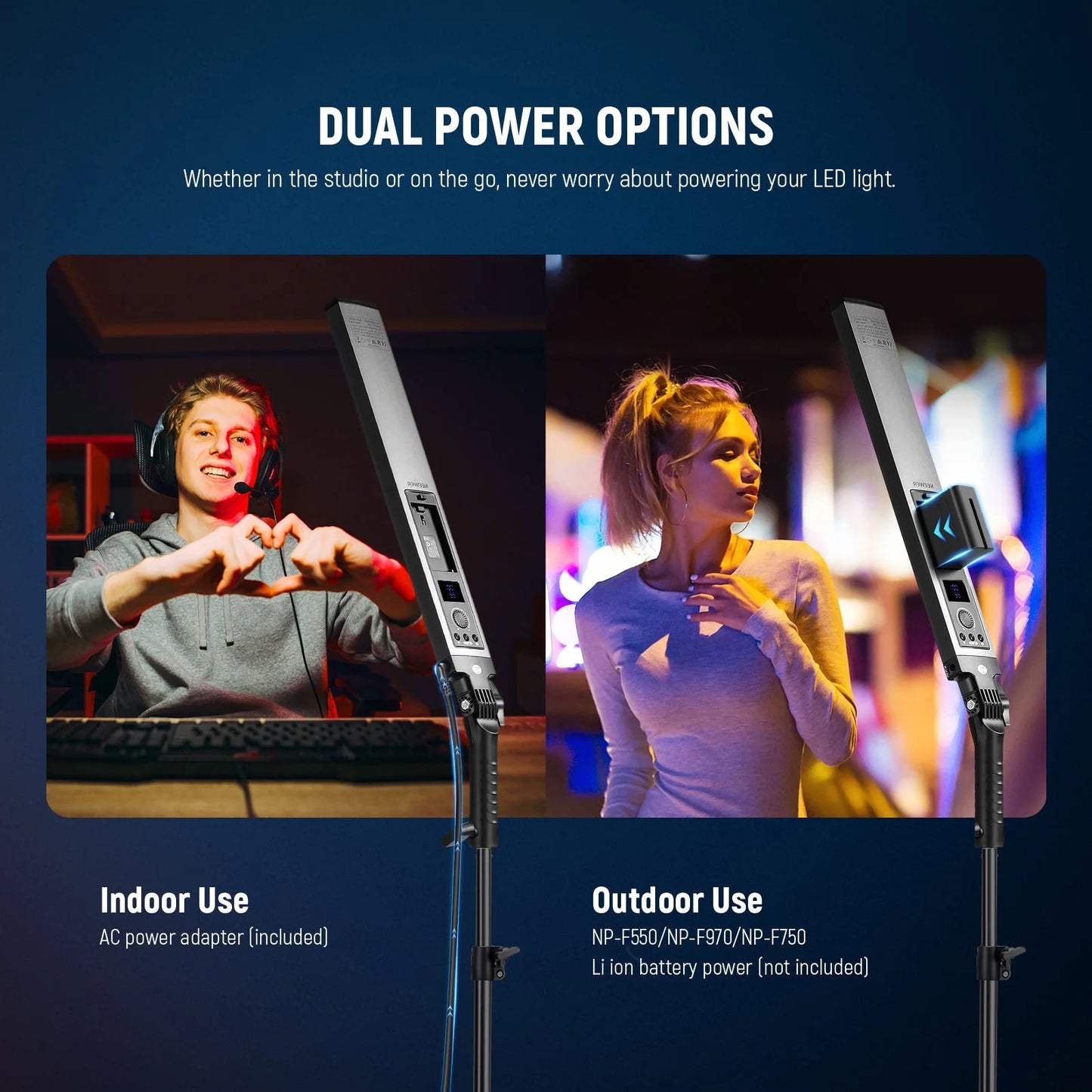 2x Professional Wireless LED Light Sticks & Stands