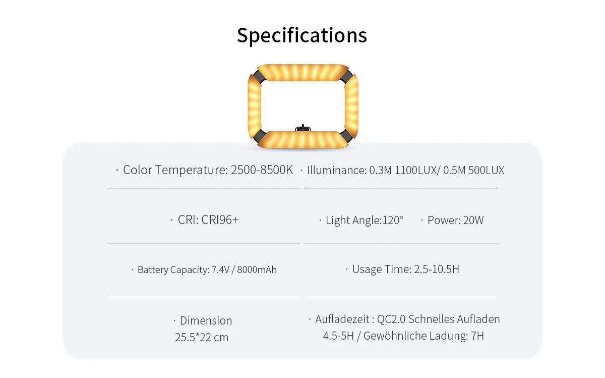 360 Photobooth Professional Wireless Ring Light with USB-C Port Rectangle Square