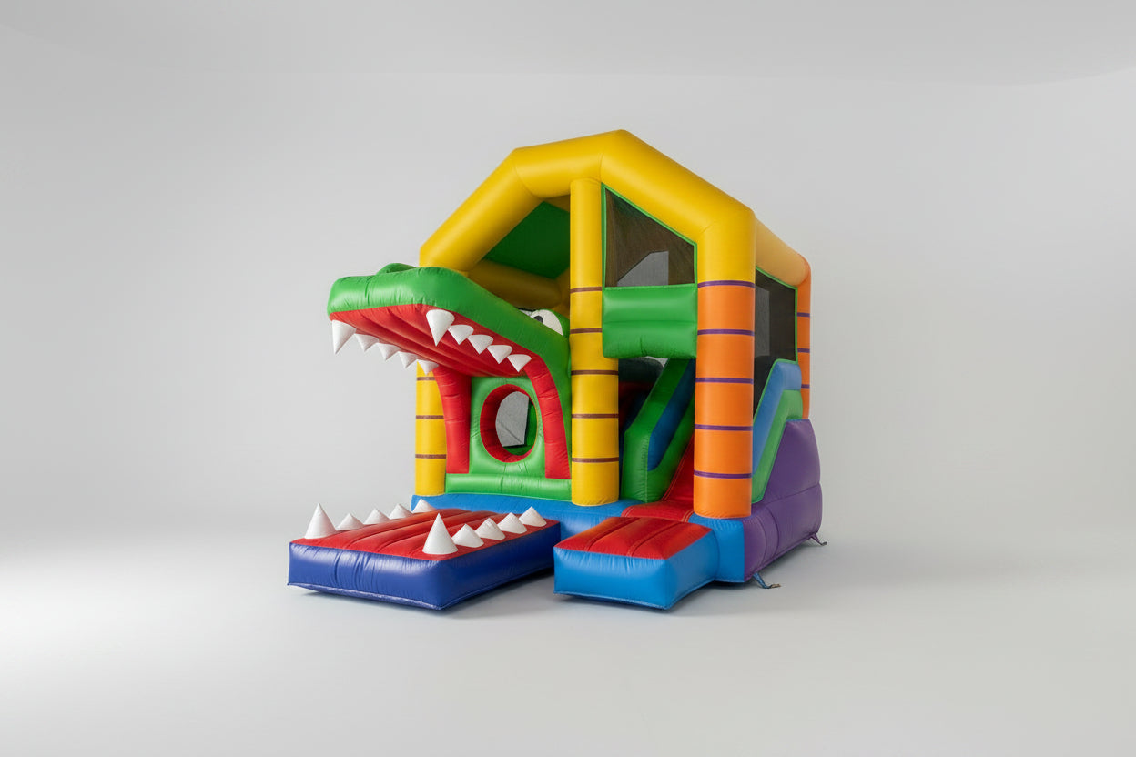 Colorful inflatable playground structure with reptile design 