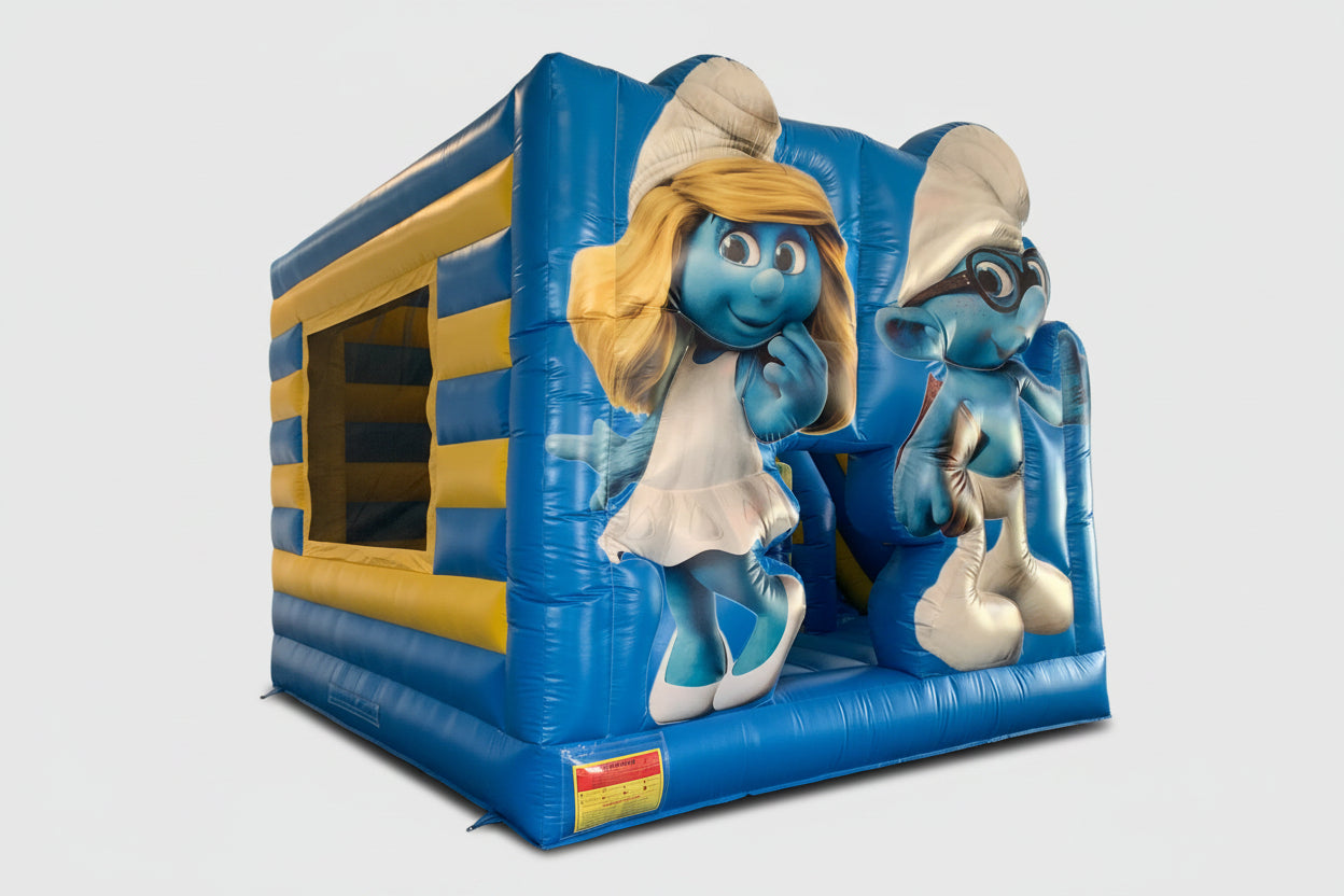 Inflatable bouncy castle with Smurf characters design 