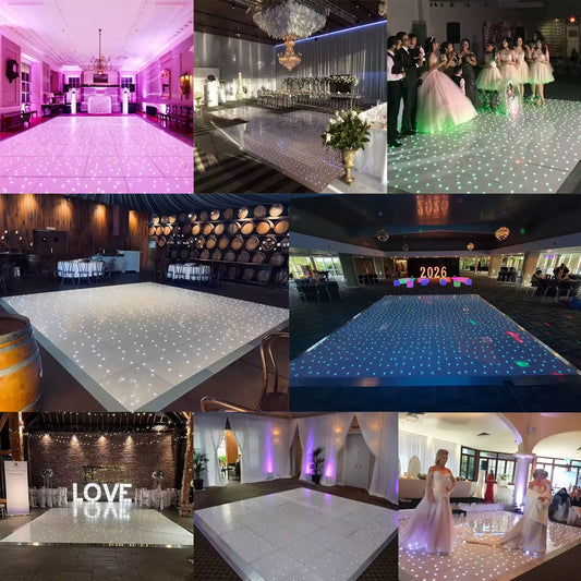 A white Starlit LED Dance Floor panel displayed at an event 