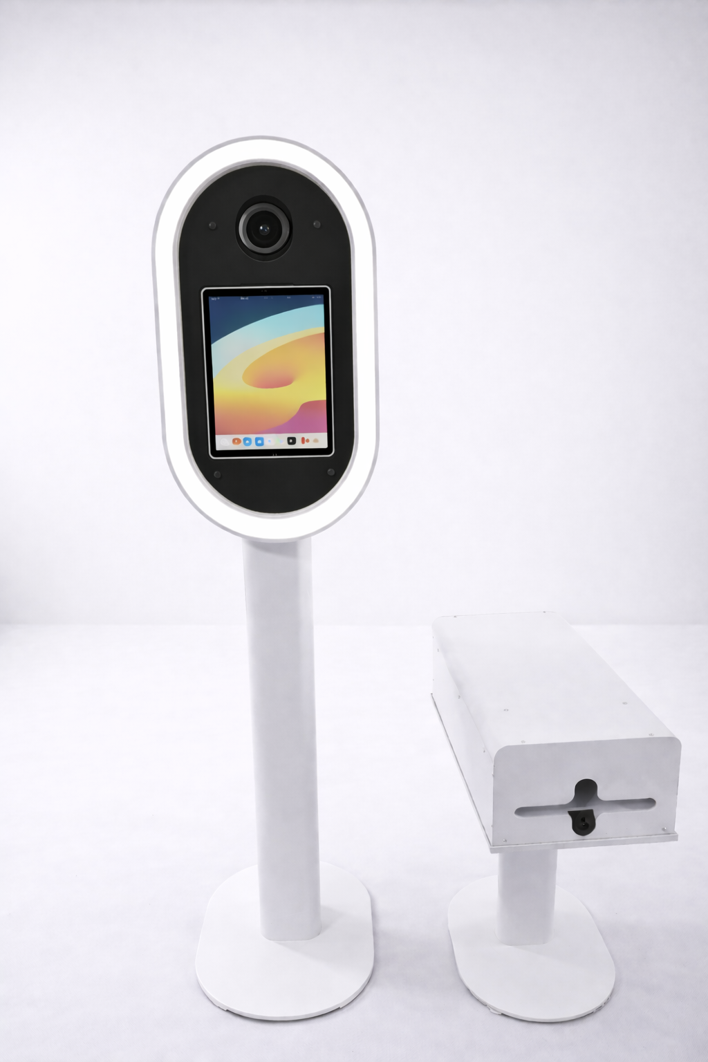 Metal DSLR iPad Selfie Pod Photobooth LED with printer stand on a white background