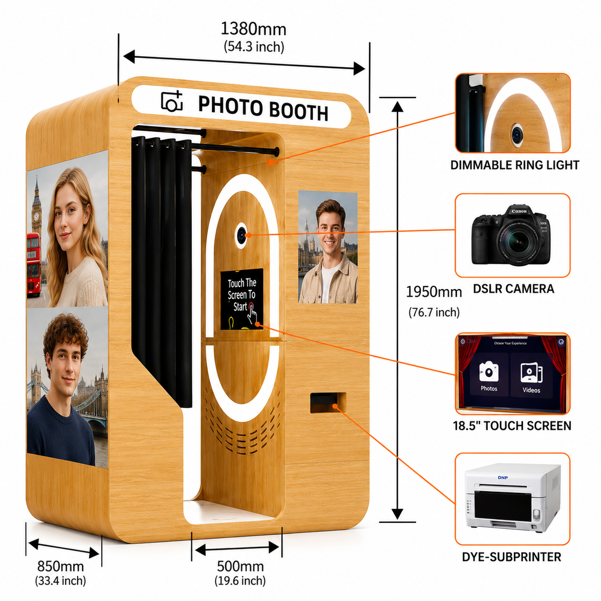 Wooden Vintage Enclosed Photobooth With Payment System Selfie Booth