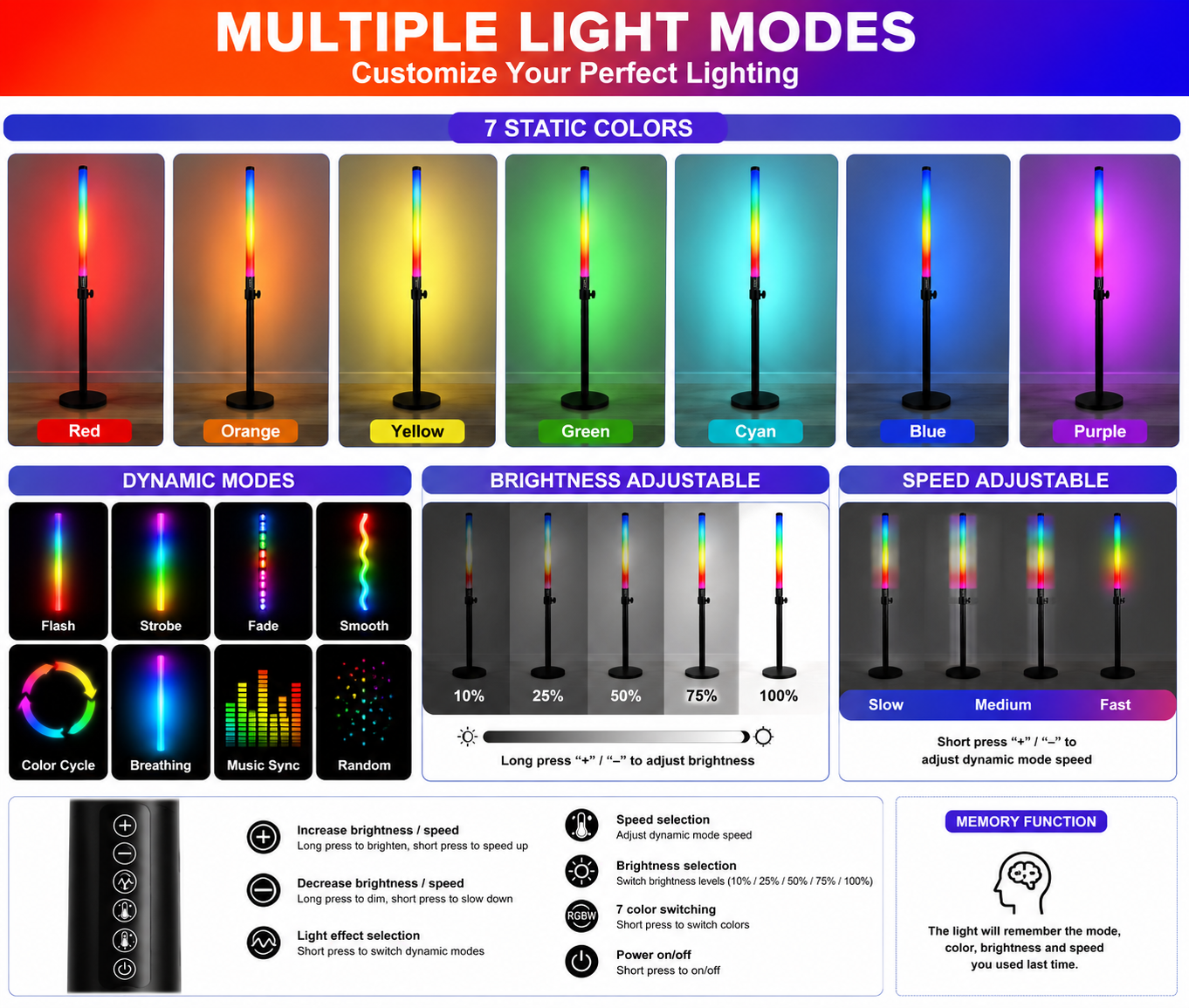 RGB LED Tube Lights Wireless