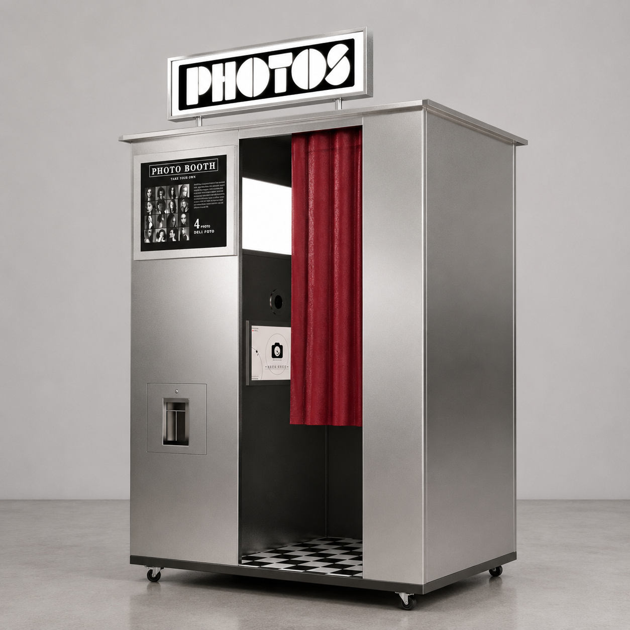 Stainless Steel Enclosed Photo Booth With Contactless Payment Selfie Booth