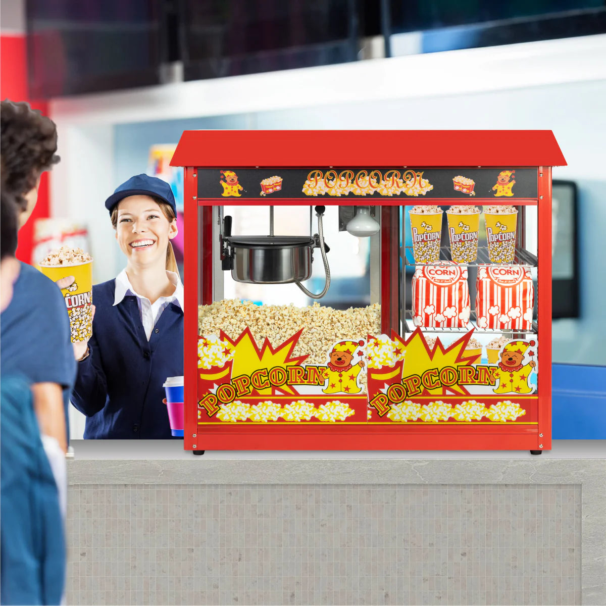 Commercial Popcorn Maker Machine & Storage Red