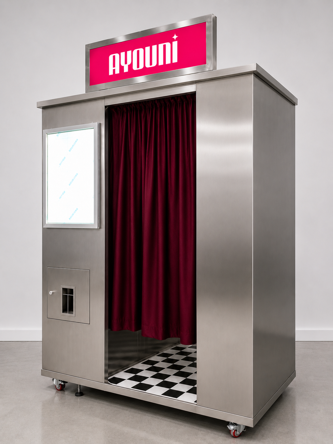 Stainless Steel Enclosed Photo Booth With Contactless Payment Selfie Booth