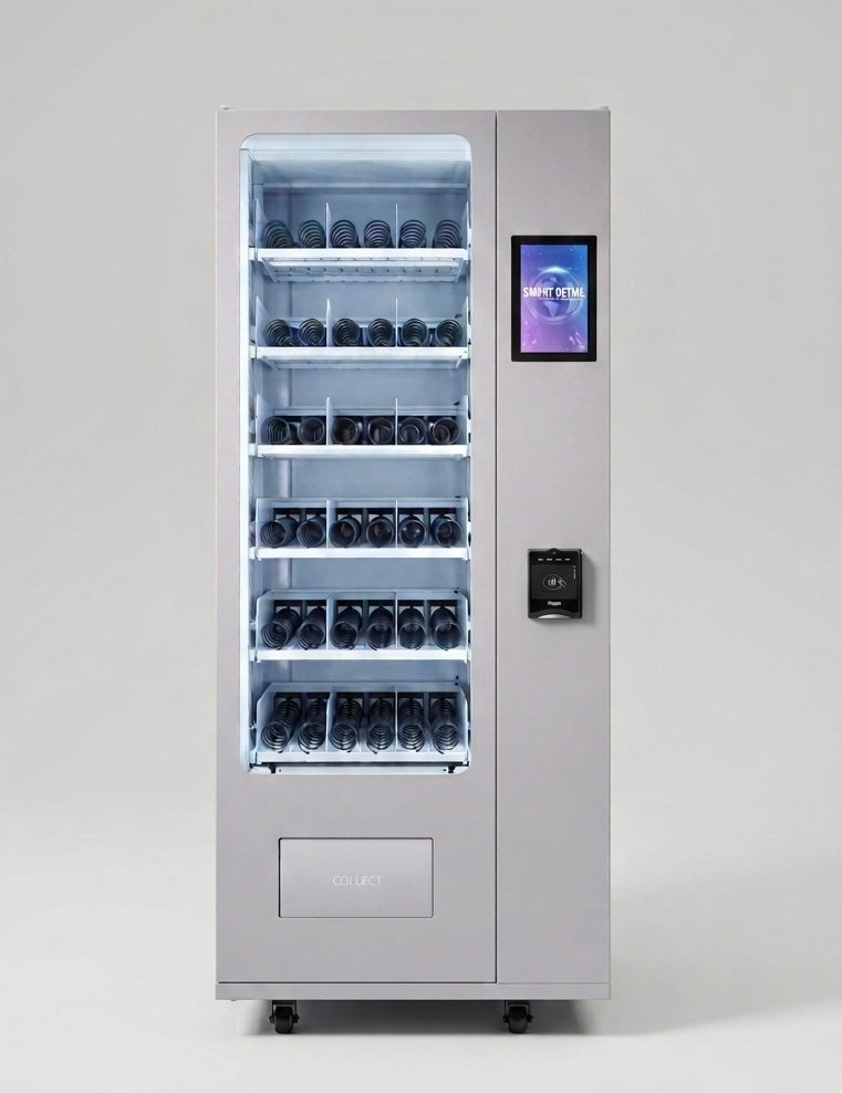 Vending machine with a digital display on a white background