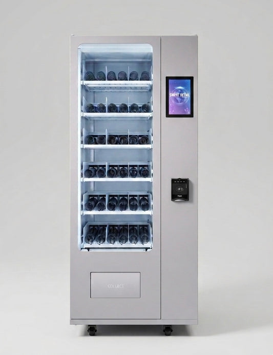 Vending machine with a digital display on a white background