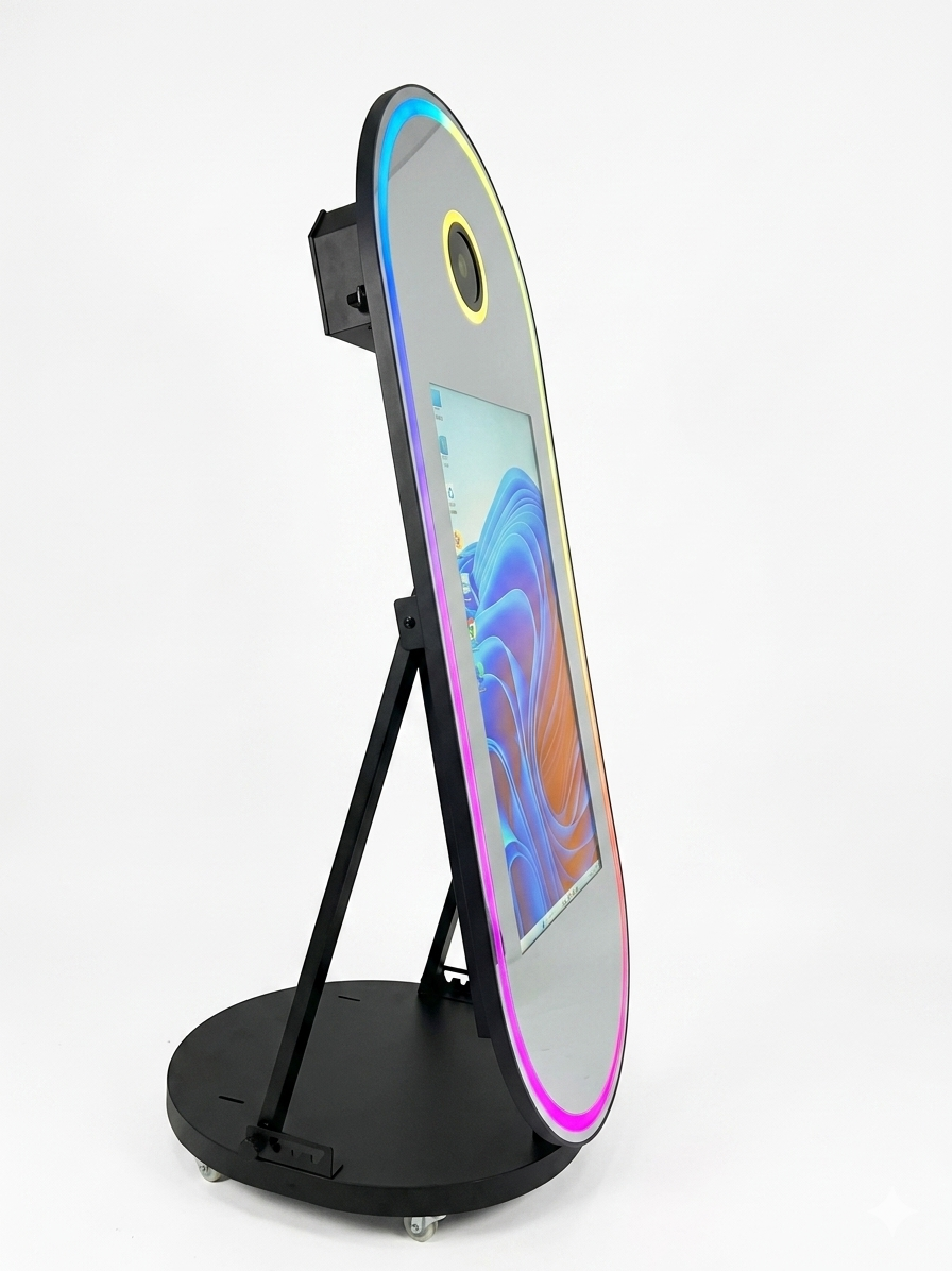 Oval Magic Mirror Photobooth on a white background