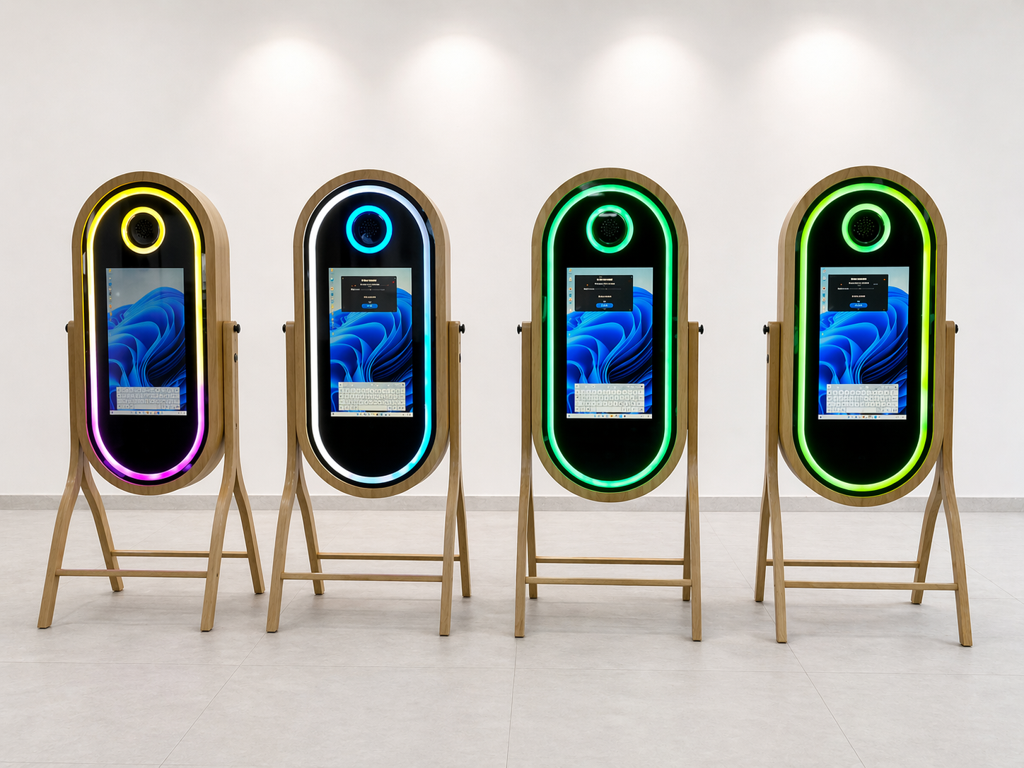 Row of Vintage Wooden Magic Mirror DSLR LED Photobooth