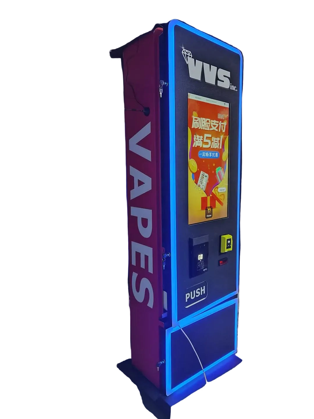 Vape vending machine with card machine payment option.