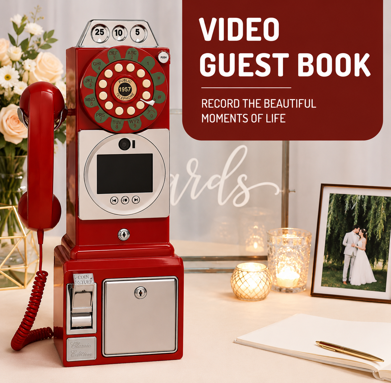 Audio Video Guestbook Telephone Vintage Turntable Large