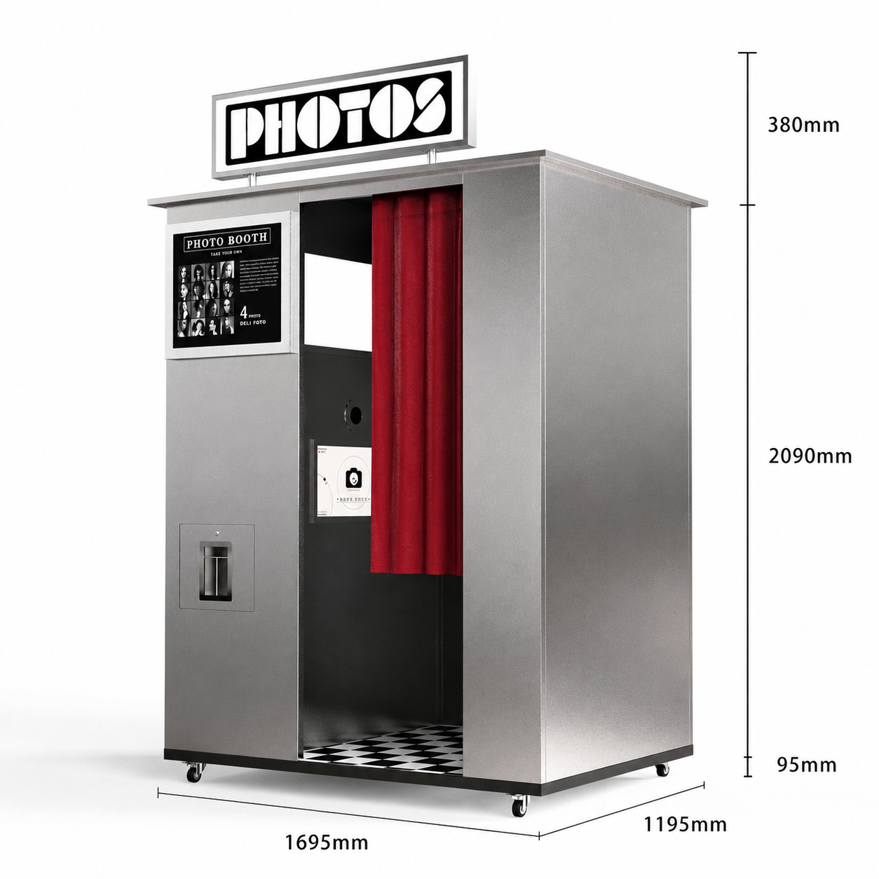 Stainless Steel Enclosed Photo Booth With Contactless Payment Selfie Booth