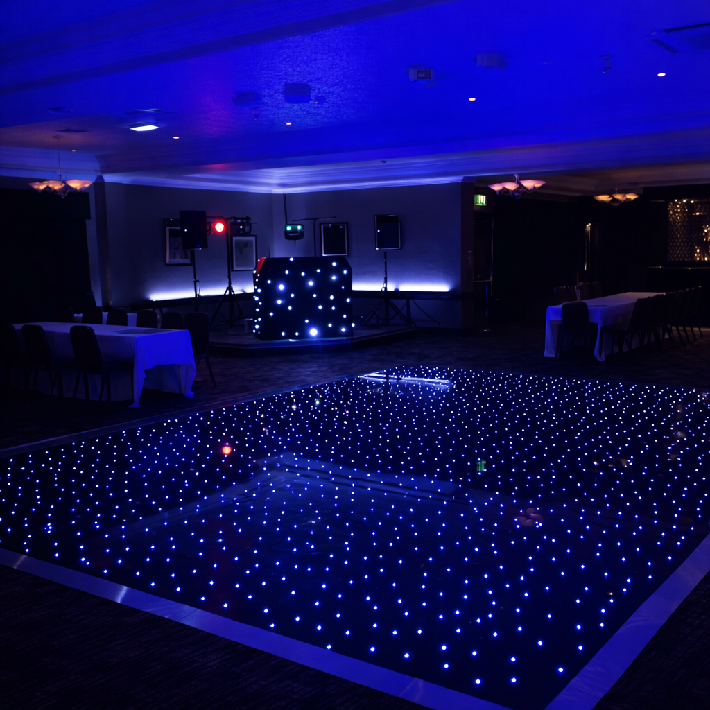 Black Starlit LED Dance Floor in a dimly lit room