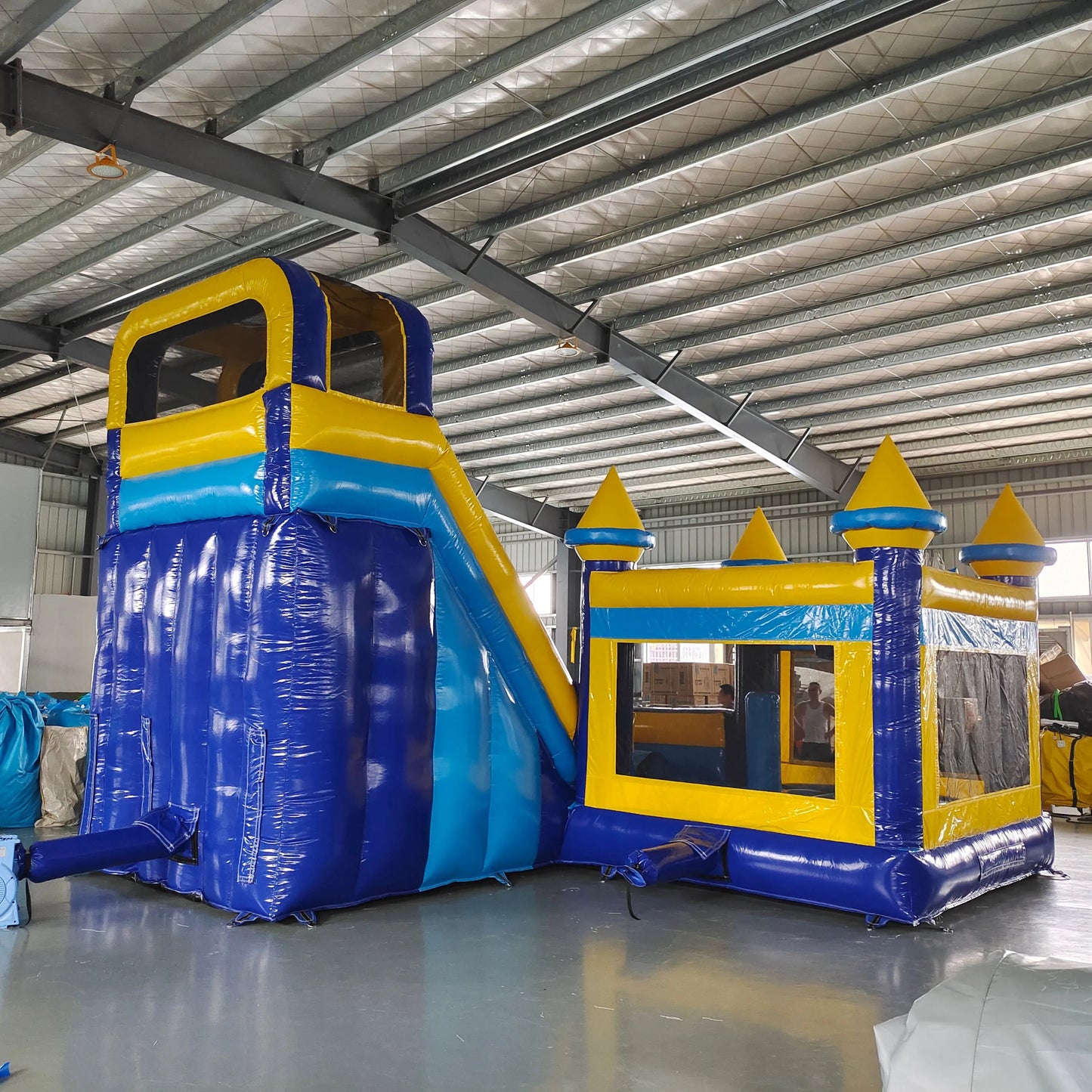 Large Blue & Yellow Bouncy Castle With 2 Slides