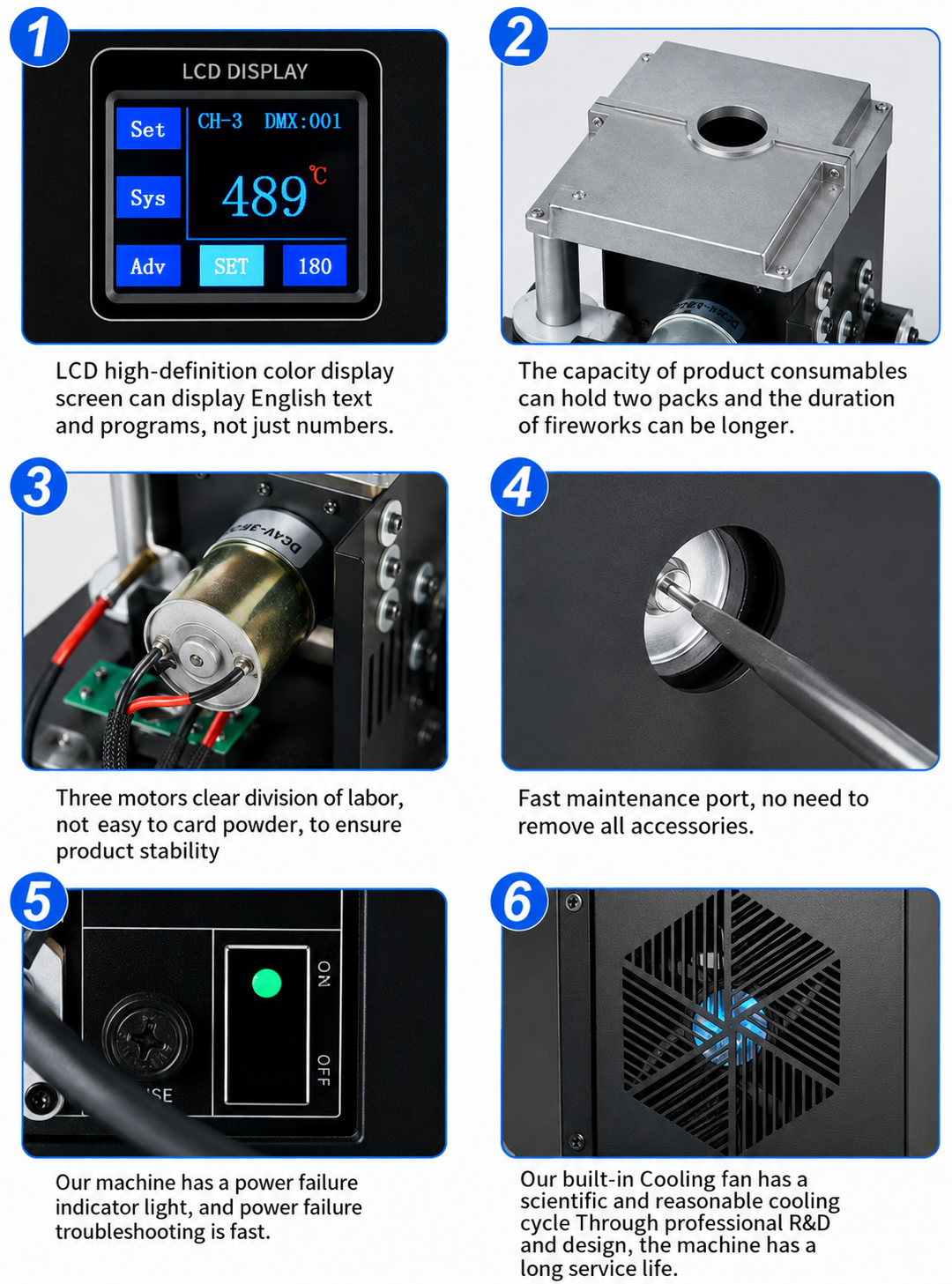 Technical specifications and features of a machine with text labels.