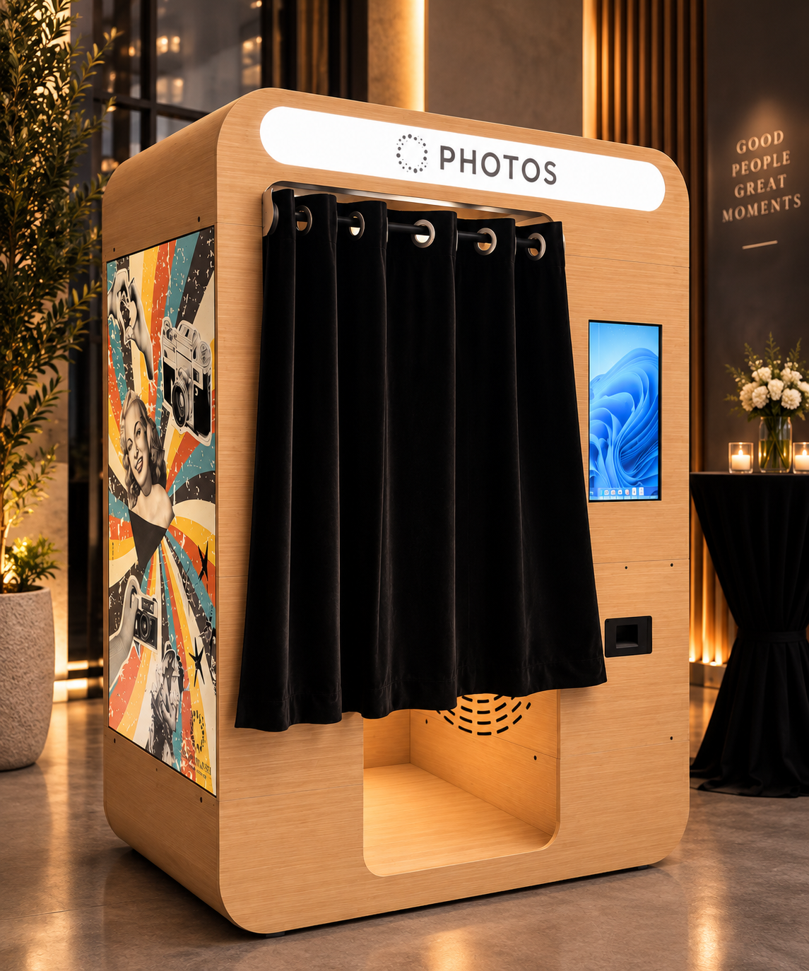 Wooden Vintage Enclosed Photobooth With Payment System Selfie Booth