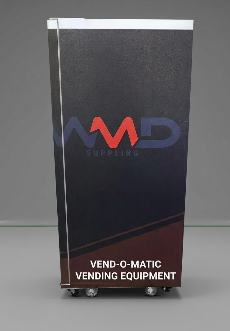 Vend-o-matic vending machine with WMD Supply logo on a gray background