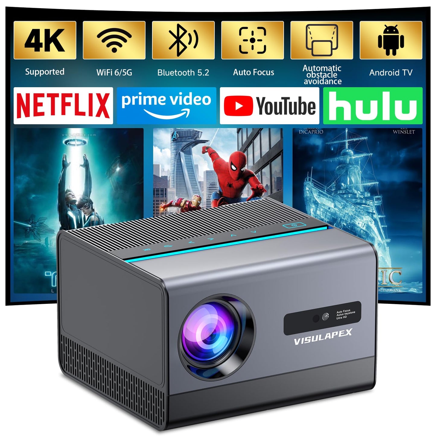 Professional 4K 1080P WiFi Projector With Built In Apps 5G