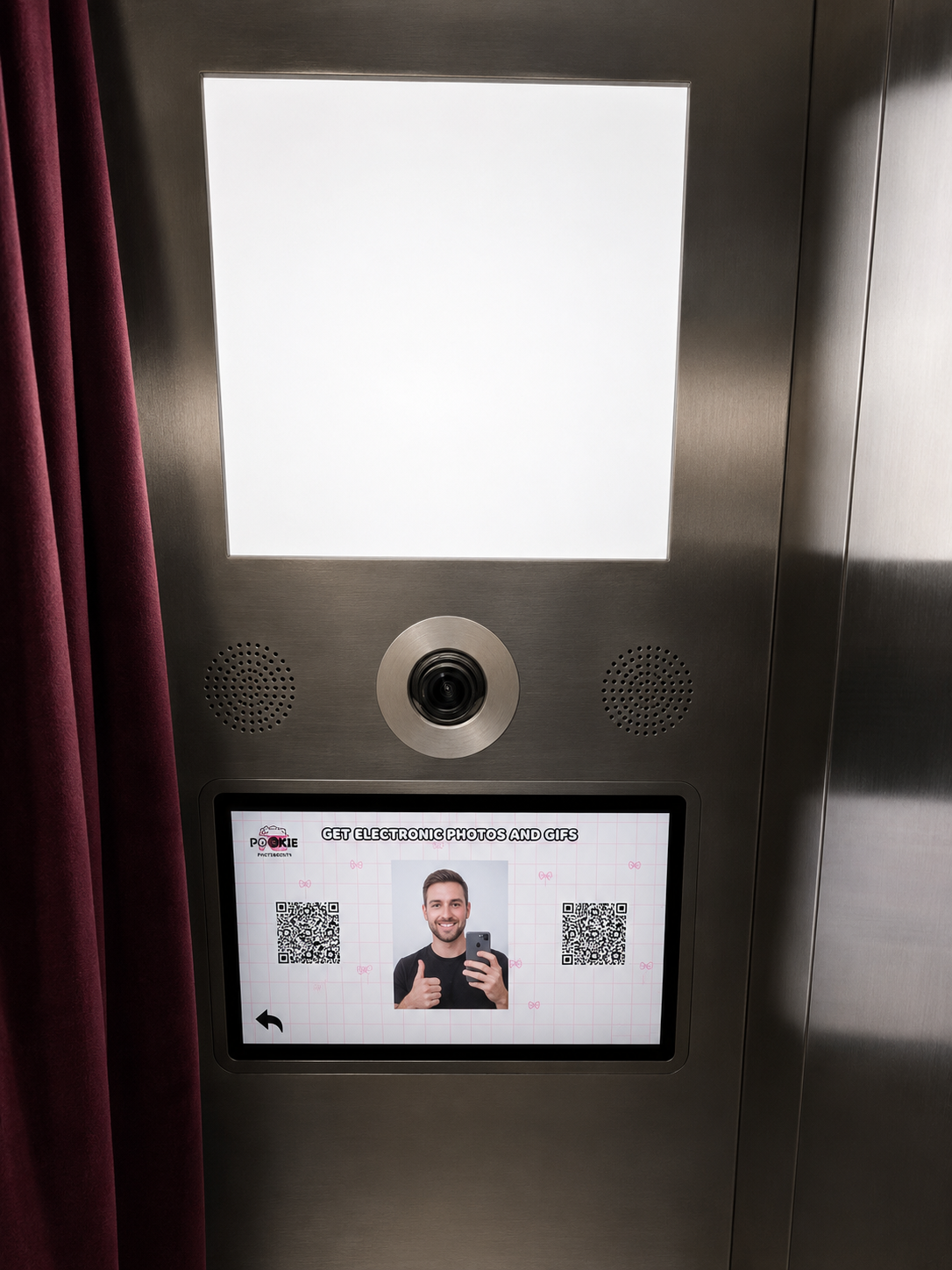 Stainless Steel Enclosed Photo Booth With Contactless Payment Selfie Booth