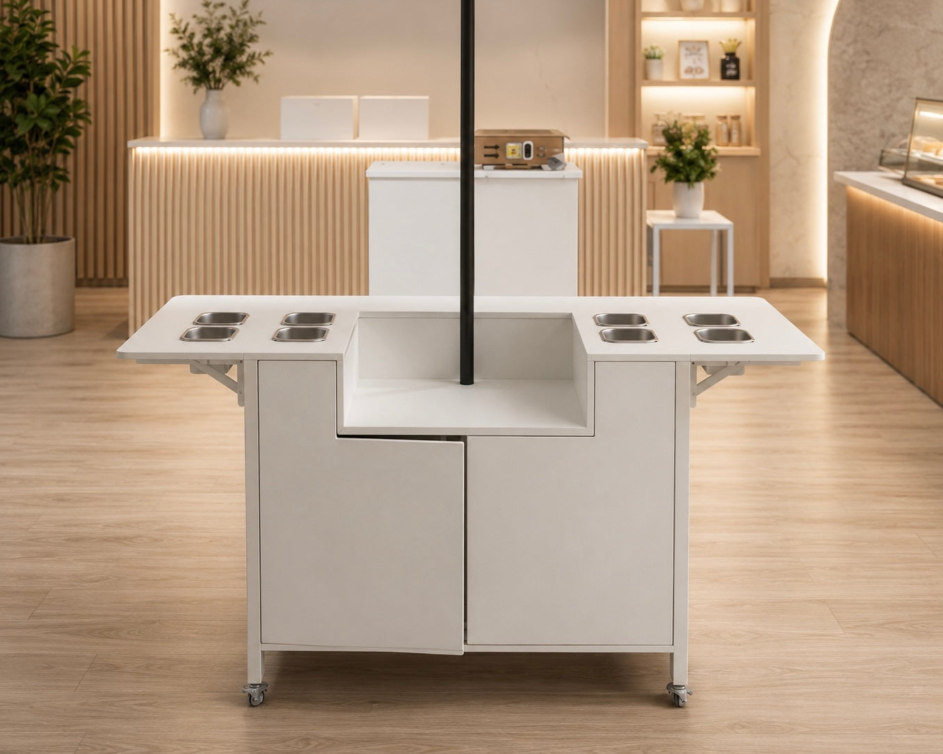 Wooden Pancake Dessert Cart With LCD Screen