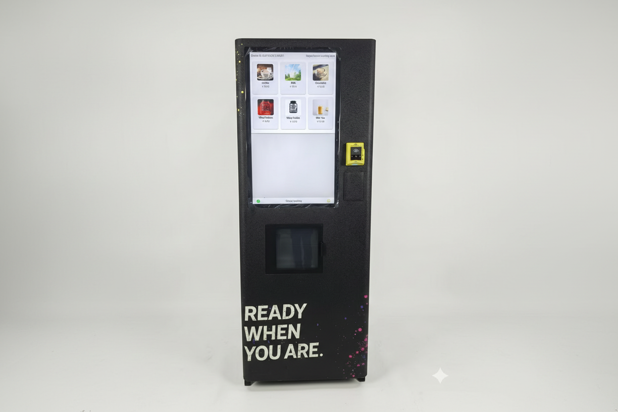 Coffee Vending machine with a screen displaying drink options with a card payment option.