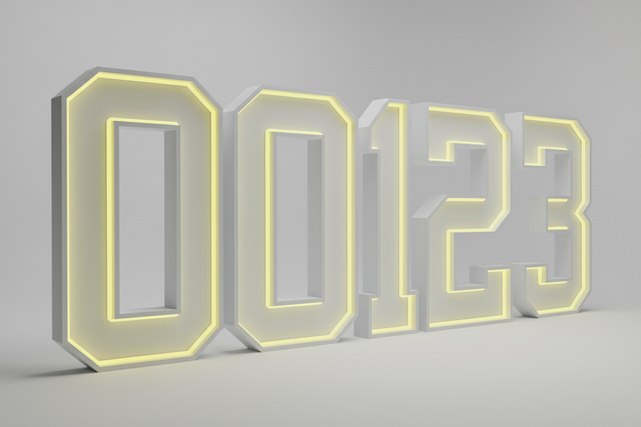 4ft LED Neon number '0123' on a gray background