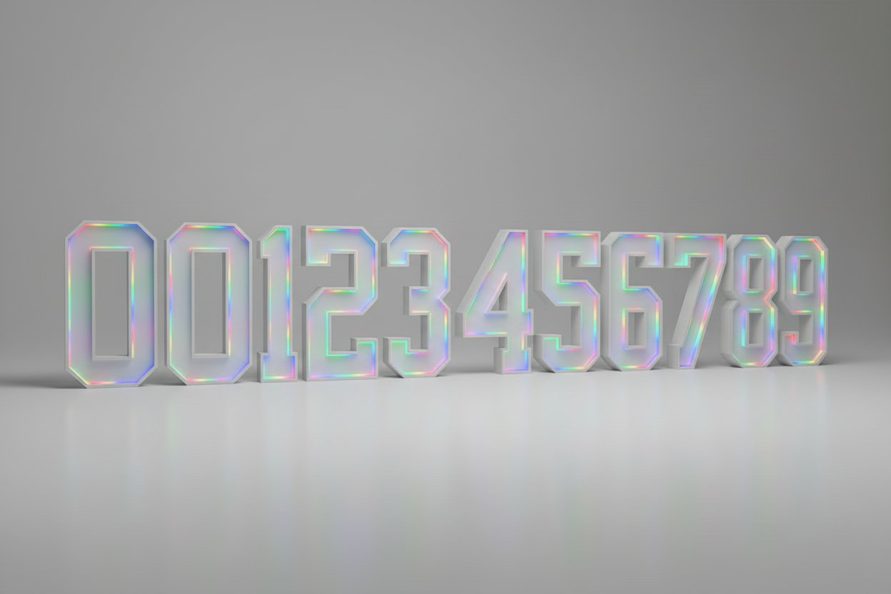 4ft LED Neon numbers multicoloured on a gray background