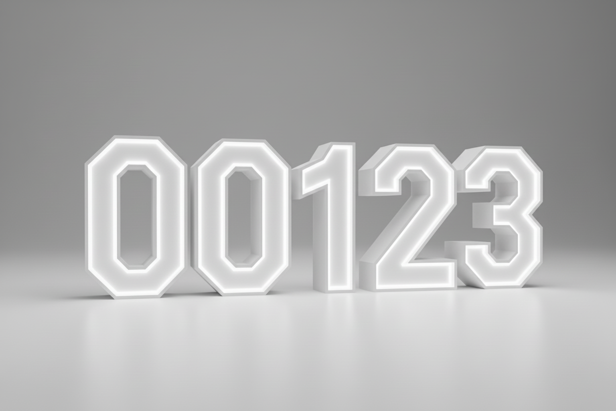 4ft LED Neon number '0123' on a gray background