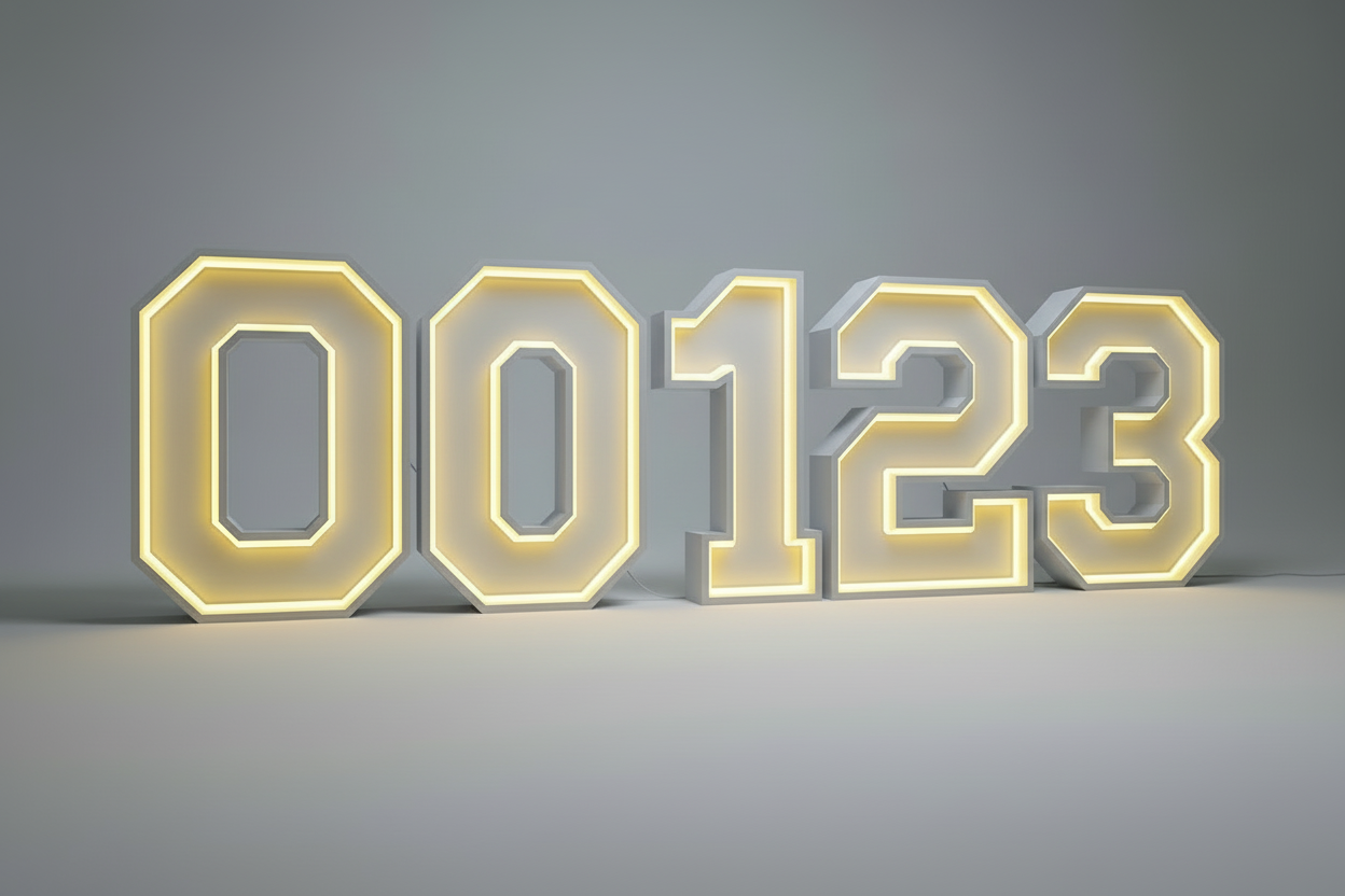 4ft LED Neon number '0123' on a gray background