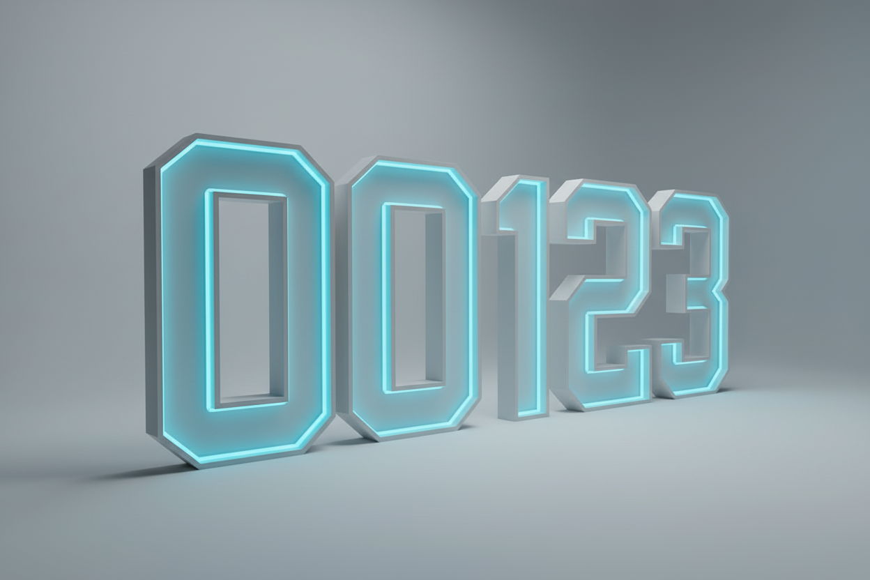 4ft Neon light-up numbers in blue '0123' on a grey background