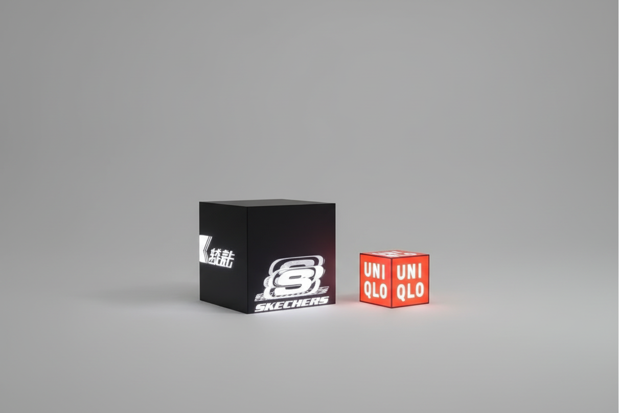 one large LED cube and one smaller LED display cube