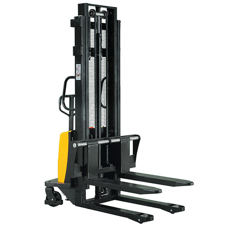 Black and yellow forklift on a white background