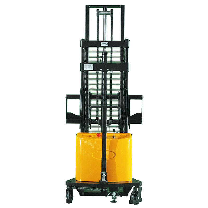 Black and yellow forklift on a white background