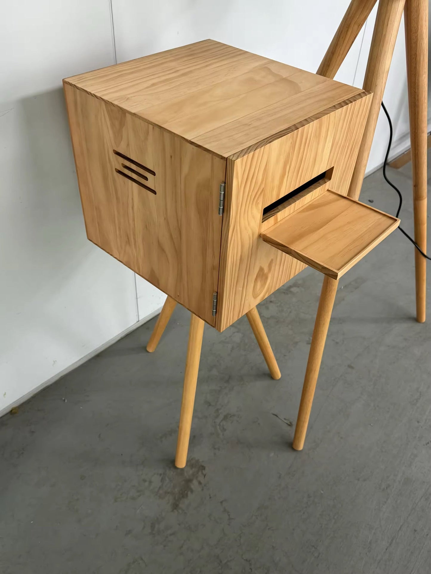 Wooden printer stand for photobooth