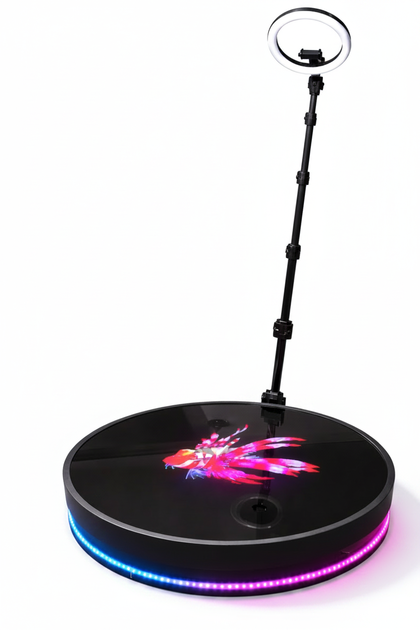 Holographic Led 360 Photo Booth Glass on a white background