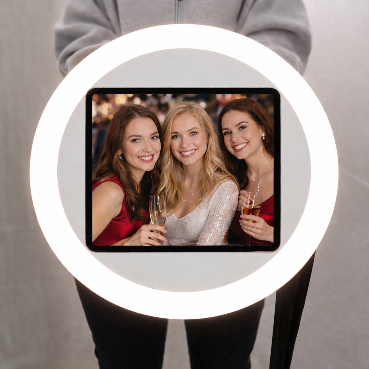 Roamer IPad Photobooth LED Ring Light with 3 women in frame