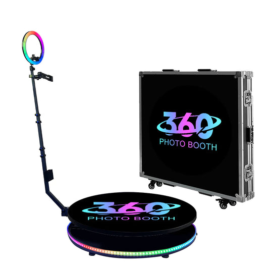Metal 360 Photobooth and flight case used for Weddings, corporate events, birthdays and celebrations
