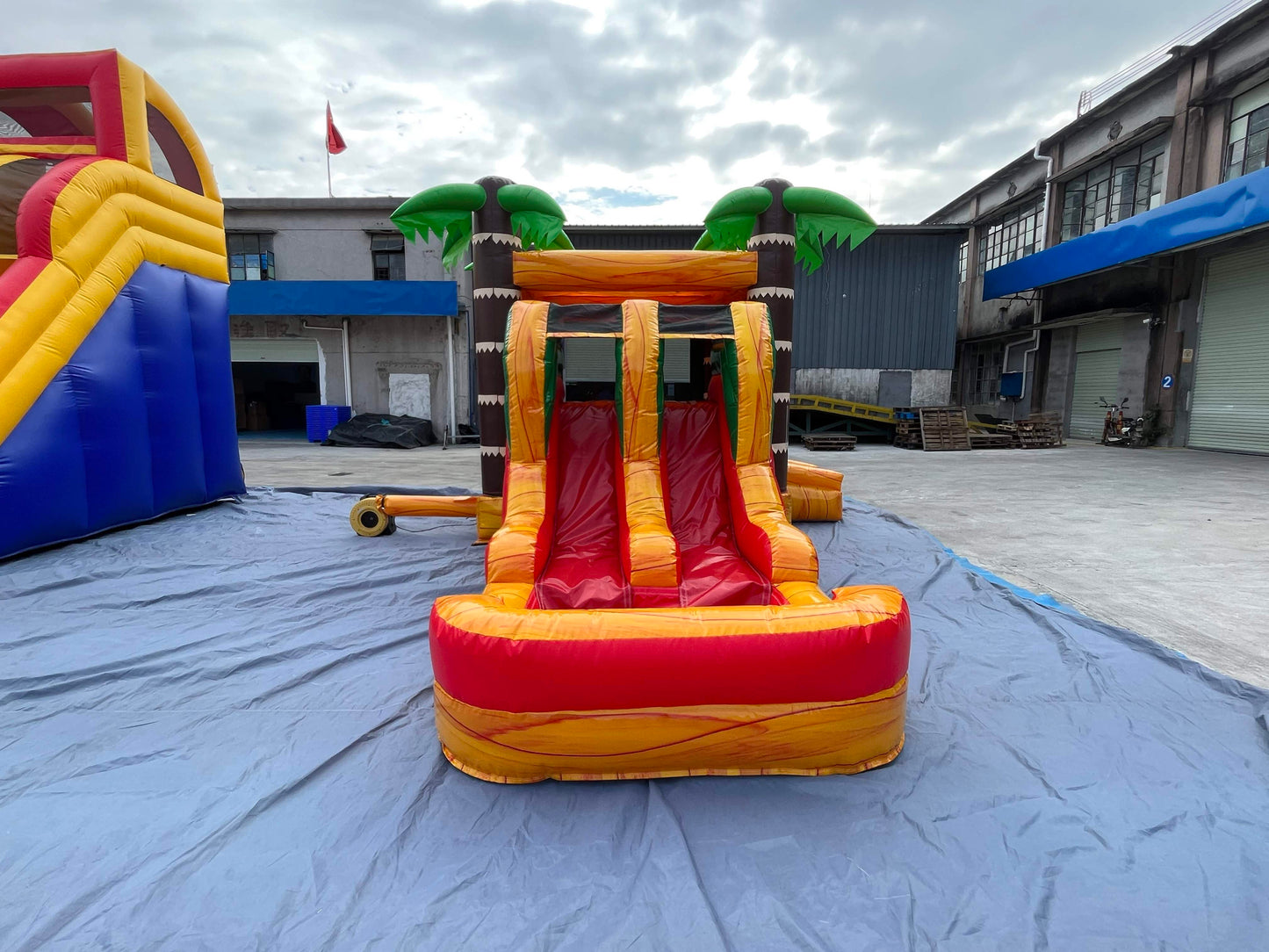 Tropical Bouncy Castle With 2 Slides & Ball Pit