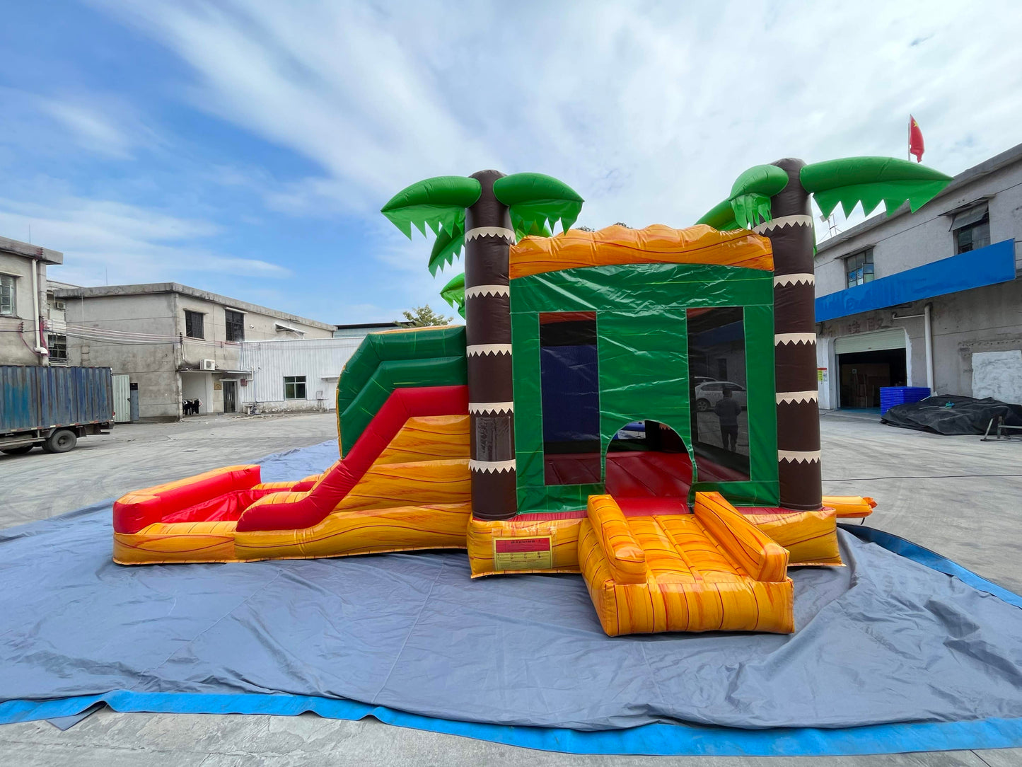 Tropical Bouncy Castle With 2 Slides & Ball Pit