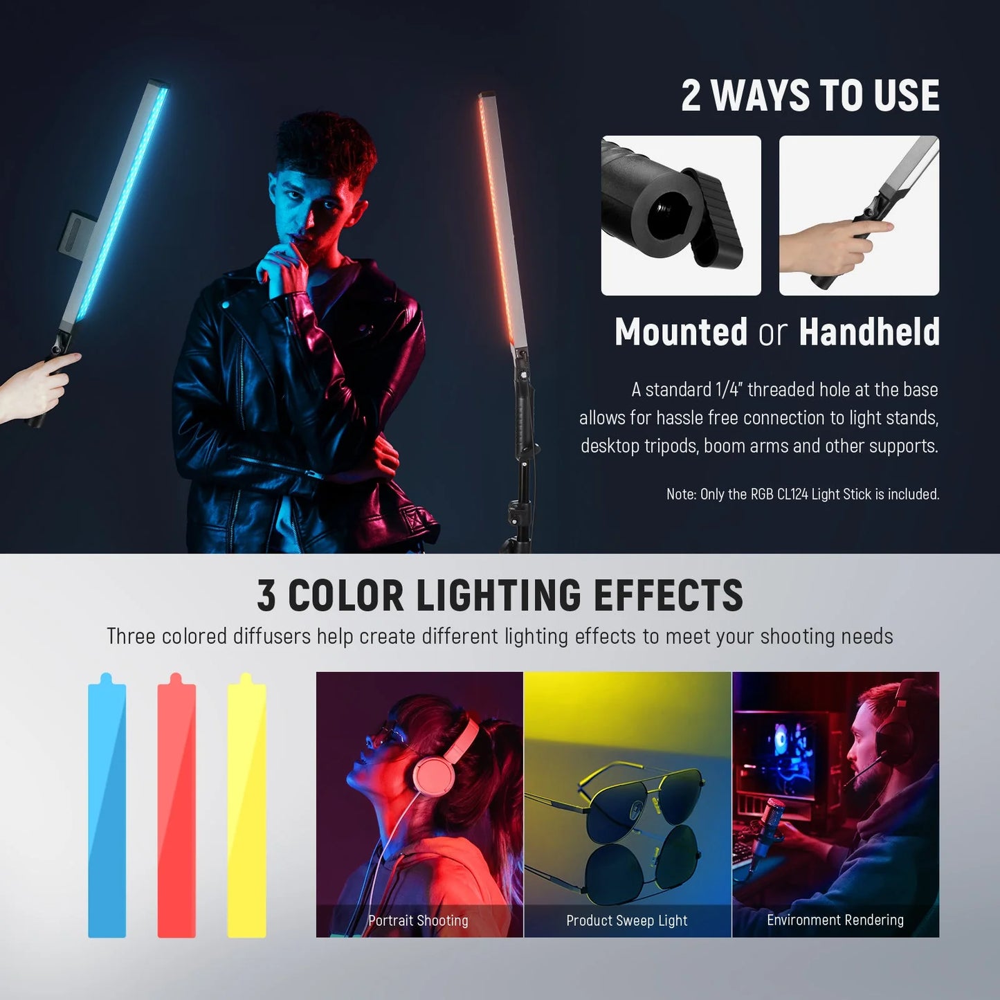 Professional Wireless LED Light Sticks & Stands With Batteries 2 Pack Kit