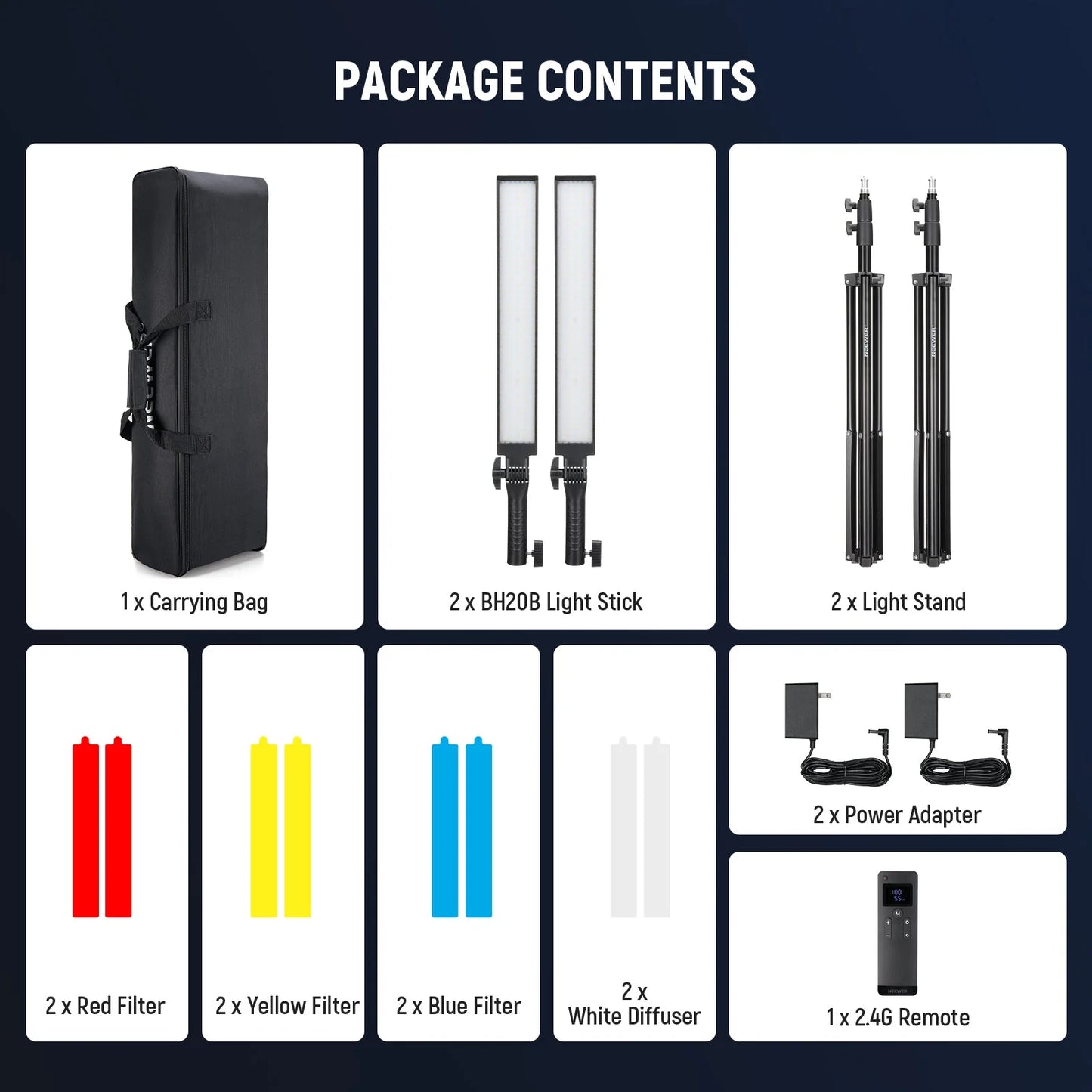 Professional Wireless LED Light Sticks & Stands With Batteries 2 Pack Kit