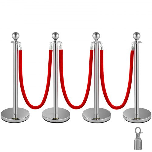 Silver Crowd Control Barriers Posts Stanchions & Ropes